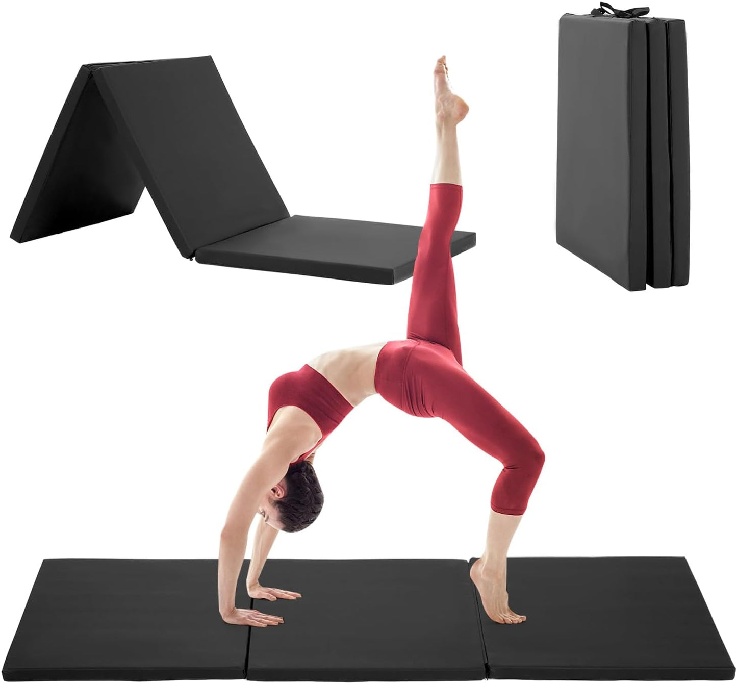 BLKMTY Gymnastics Mats - 2'x6' Folding Exercise & Yoga Mat with Carrying Handles for Kids' Tumbling & Home Gym
