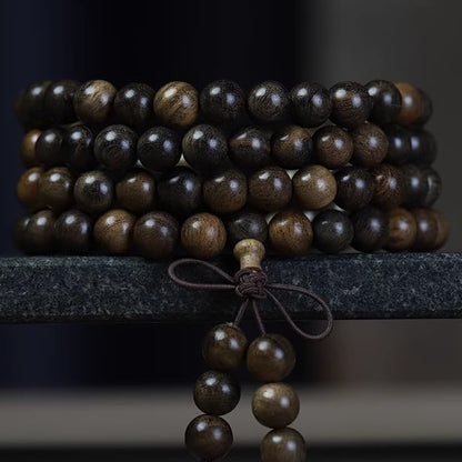 Handmade Mala Beads Bracelet 108 8mm Prayer Meditation Bracelet Sandalwood Elastic, Buddhist Beads, Prayer Mala Necklace for Men and Women Gifts
