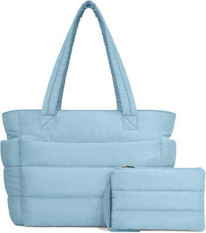 TOPDesign Puffer Tote Bag for Women, Lightweight Puffy Handbag with Compartments, Quilted Shoulder Bag for Work, Travel, Gym - Colors B