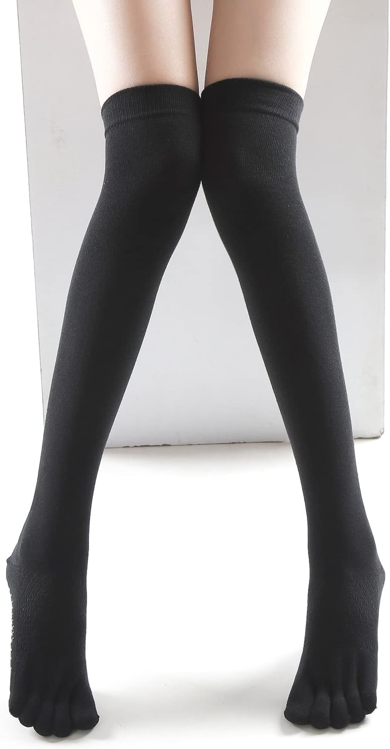 Verdancy Yoga Pilates Toe Socks - Toeless With Grips for Women, Non-Slip Cushioned Over Knee Thigh High