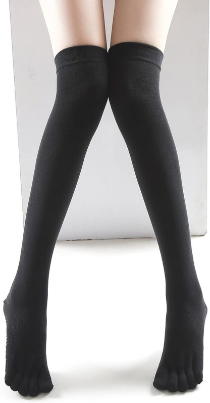 Verdancy Yoga Pilates Toe Socks - Toeless With Grips for Women, Non-Slip Cushioned Over Knee Thigh High