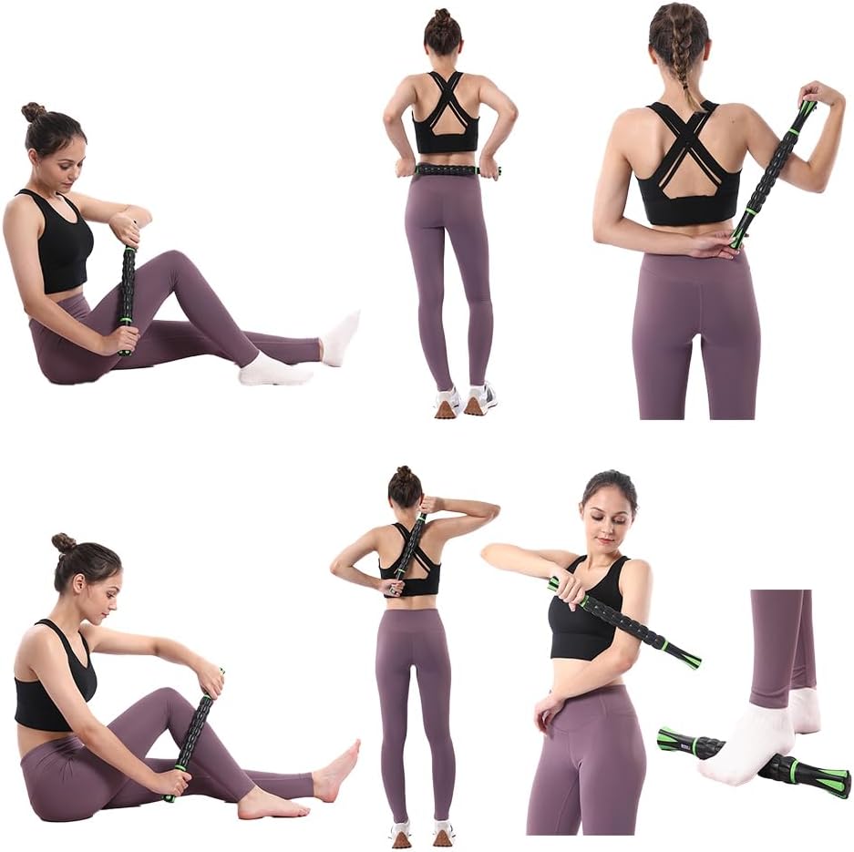 Muscle Roller Massage Roller Stick- Deep Tissue Fascia Blaster for Myofascial Pain Relief, Lymphatic Drainage & Body Sculpting, Handheld Physical Therapy & Recovery Tool (Gray black-18 inch)