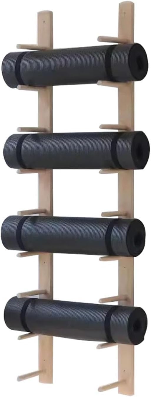 Wooden Yoga Mat Holder Wall Mount, Wood Yoga Mat Storage Rack as Shoe Hanger, Yoga Mat Organizer, or Gym Shelf for Home Gym Wall Storage