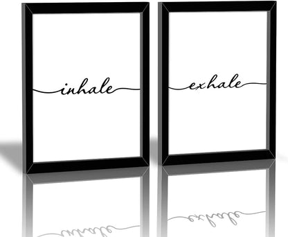 Framed Inhale Exhale Art Print Set Of 2 (10”X8”)-Ready To Hang, Meditation Mental Health Wall Art, Black And White Yoga Painting,Modern Zen Print, Canvas Wall Art Poster For Bedroom