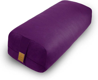 Yoga Bolster Pillow 26x10.5x5.5in Rectangular Meditation Cushion for Massage and Back Support, Breathable Cotton Fill, Zippered Organic Cotton Cover, Easy-Carry Handle, Machine Washable (Black)