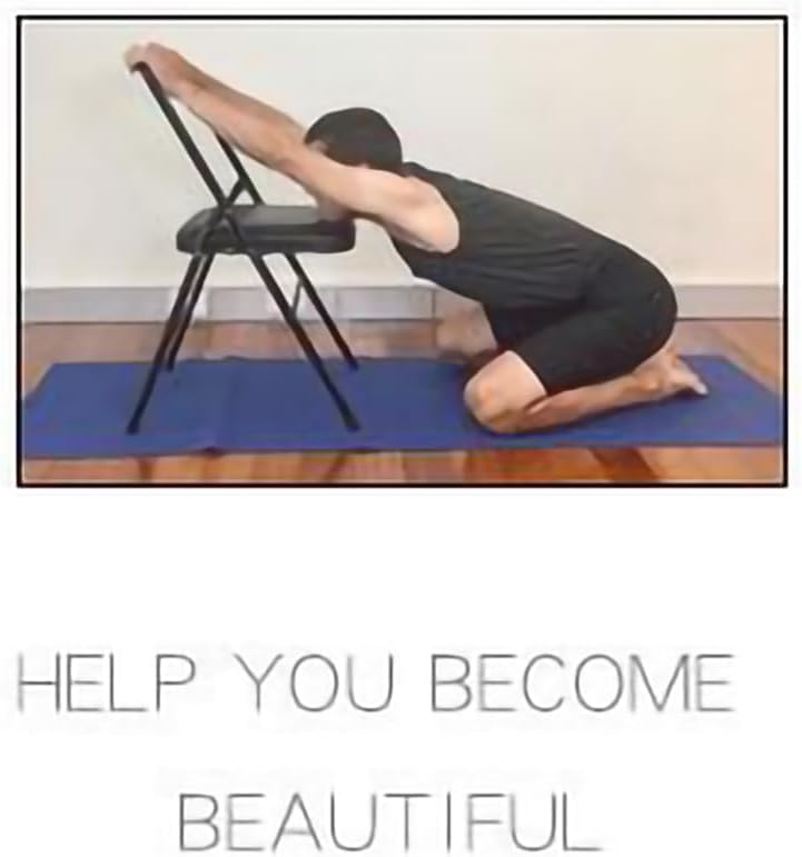 Thickened Iyengar Yoga Chair, Multi-Purpose Metal Foldable Fitness Chair, Yoga with Lumbar Support and Stretching Assistant Chair.,Black Cloth Surface