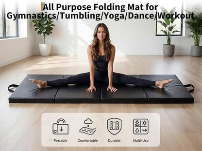 Gymnastics Mat, 6x2/3Ft 2-Inch Thick 4-Fold Exercise Floor Mat for Home Gym, Portable Yoga Mat for Pilates, Aerobics, Martial Arts & Training