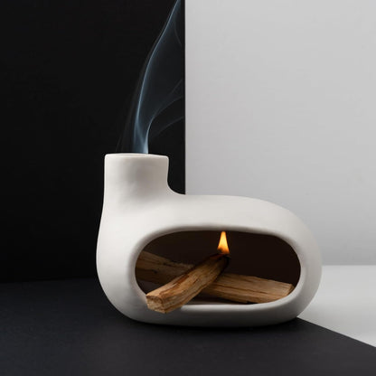 MOUGIGI Terracotta Palo Santo Holder - Modern Chiminea Incense Burner for Yoga, Meditation, and Energy Cleansing - Wood Sticks Dish, Sage Ash Catcher, Smudge Bowl, Cone Burner - Unique Meditation Gift