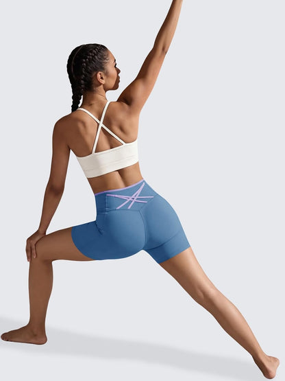 Aoysky Womens Workout Biker Shorts 5" Color Block High Waisted Yoga Athletic Shorts