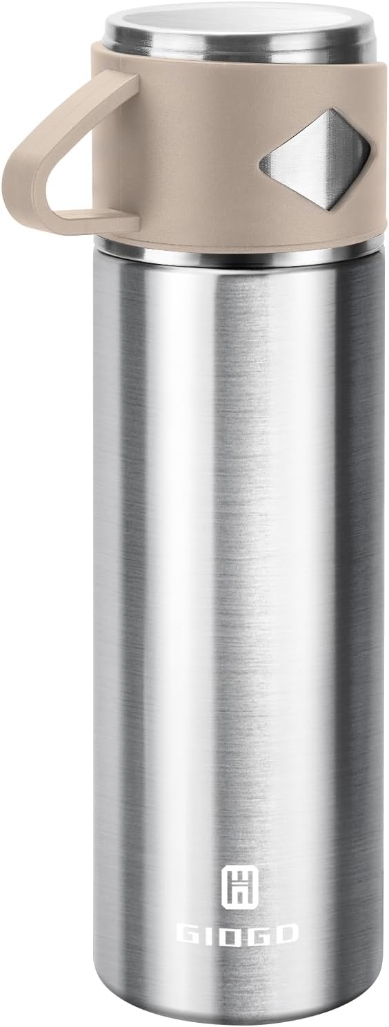Stainless Steel Thermo 500ml/16.9oz Vacuum Insulated Bottle with Cup for Coffee Hot drink and Cold drink water flask.(Pink,Set)