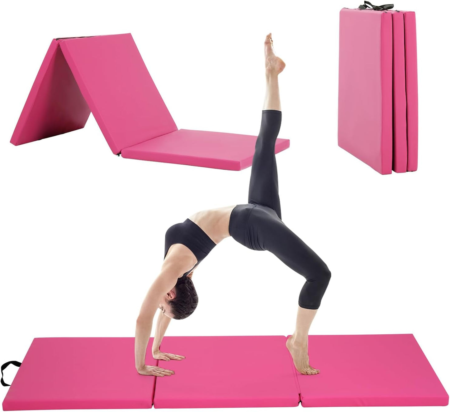 BLKMTY Gymnastics Mats - 2'x6' Folding Exercise & Yoga Mat with Carrying Handles for Kids' Tumbling & Home Gym