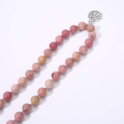108 Mala Beads Necklace Semi-Precious Gem Stones Meditation Necklace 108 Hand Knotted Japa Mala Beaded Tassel Necklace with Tree of Life Pendant