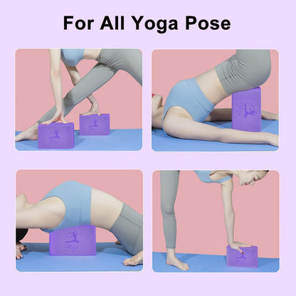 2 Yoga Block and 2 Yoga Strap Set,Non-slip EVA Foam Blocks, High Density Yoga Bricks with 6ft Strap, Supportive Latex-Free Yoga Block Accessories for Pilates