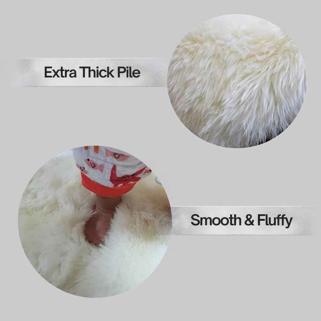 Sheepskin Runner,Genuine New Zealand Fluffy Natural Lambskin Real Sheep Skin Fur Throw Area Rug for Livingroom,Bedroom,Sofa and Chair, Yoga mat and Dog Mat(Double Pelt 2x6 ft, Ivory White)
