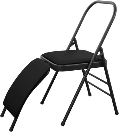 Morden Yoga Chair with Lumbar Support, Folding Yoga Assist Chair for Beginners Practice，Portable & Space-Saving (Pink PU)