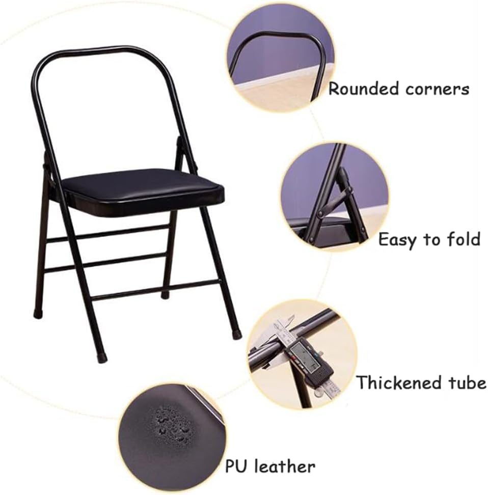 Yoga Auxiliary Chair Backless Folding Chair Metal Folding Flexibility Exercise Chair Balance Handstand Training Tool for Back Pain Relieving Black