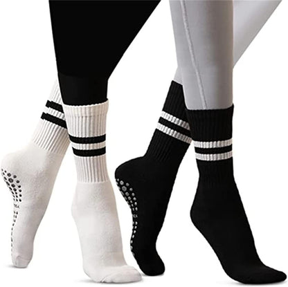 Flydo Pilates Grippy Socks with Grips for Women Yoga Non Slip Long Socks for Pure Barre, Ballet,Dance Workout 2-5 Pack