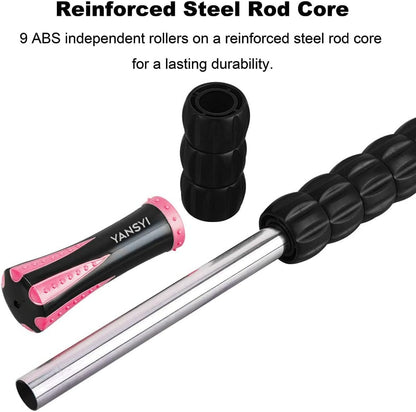 YANSYI Professional 9-Roller Deep Tissue Massage Stick - Portable Muscle Recovery Roller for Athletes, Relieves Post-Workout Soreness & Leg/Back Pain - Portable Physio Tool (Purple)
