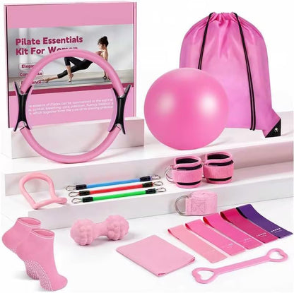 19 Pack Pilates Ring Set for Womem, Home Workout Equipment with 12 inch Magic Circle Pilates Ring and Ball Set, 5 Resistance Bands, Magic Circle, Grip Socks & Accessories for Full Body Toning