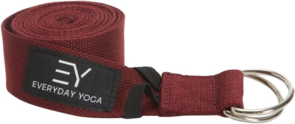 Everyday Yoga Strap with Metal D-Ring - Durable Stretching Strap for Yoga, Pilates, Flexibility & Physical Therapy (6ft, 8ft, 10ft)