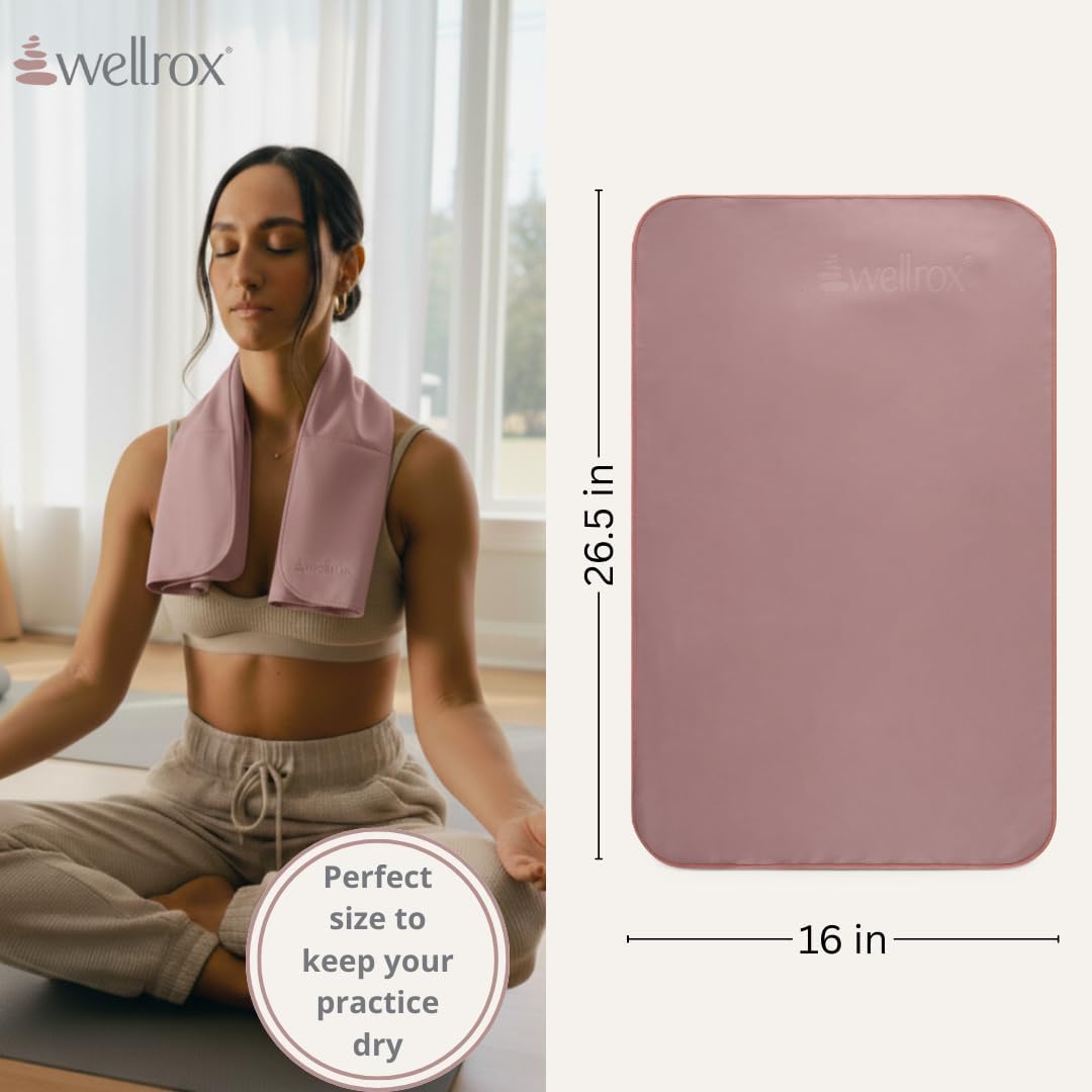 Wellrox Microfiber Yoga Hand Towel – Super Soft, Quick-Dry, Non Slip Yoga Towel for Hot Pilates, Gym & Workouts (26.5" x 16", Lavender)