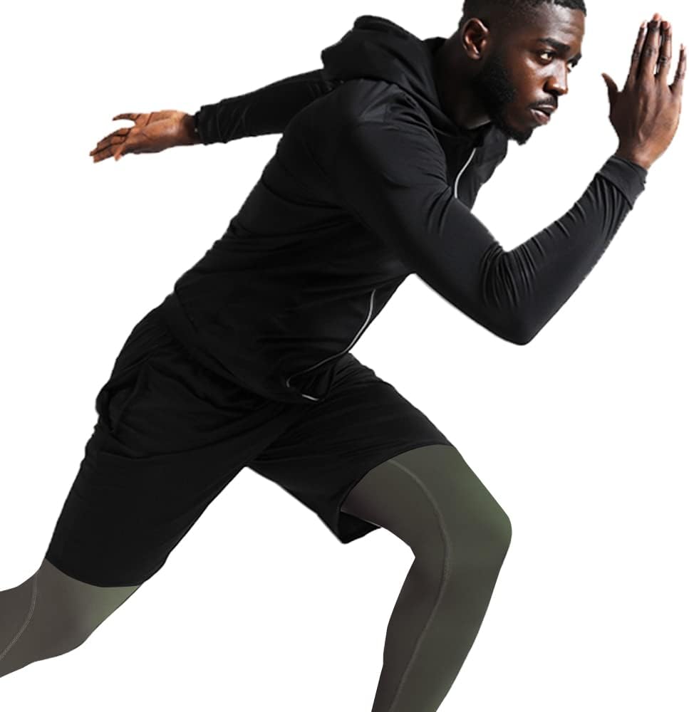 BUYJYA 5Pcs Men's Compression Pants Shirt Top Long Sleeve Jacket Athletic Sets Gym Clothing Mens Workout