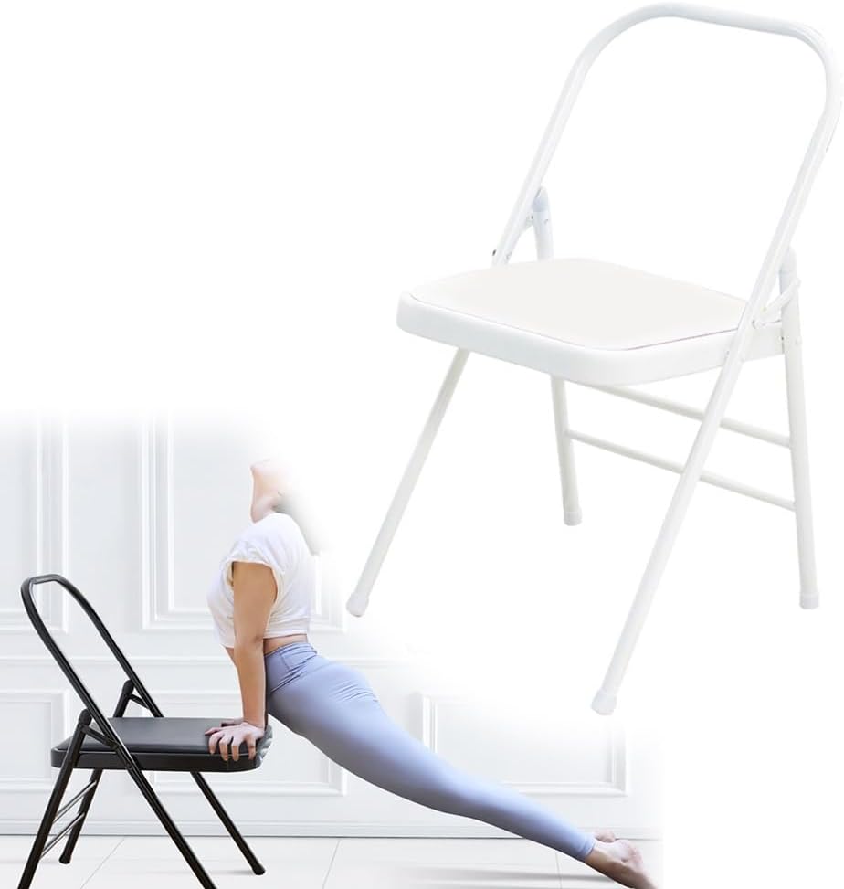 Folding Yoga Auxiliary Chair, Home Yoga Stool, Iyengar Beginner Yoga Chair, White, Back Support Yoga Chair, Balance Inversion Chair W/Non-Slip Feet(White)