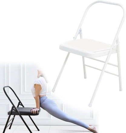 Folding Yoga Auxiliary Chair, Home Yoga Stool, Iyengar Beginner Yoga Chair, White, Back Support Yoga Chair, Balance Inversion Chair W/Non-Slip Feet(White)