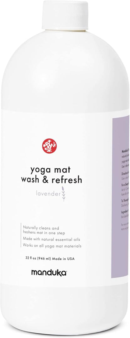 Manduka Yoga Mat Wash and Refresh – 100% Natural Essential Oil Yoga Mat Cleaning Spray, Fitness Equipment and Gym Accessories Cleaner, Non-irritating, Pet Friendly | Lemongrass Scent, 32 oz
