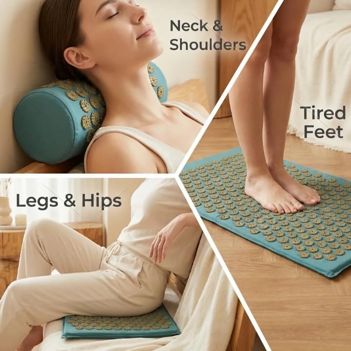 Acupressure Mat and Pillow Set – Flexible Acupressure Spikes for Back, Neck and Shoulder Pain Relief, Essential Acupressure Mat for Home Therapy, Includes Carry Bag