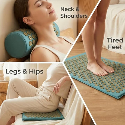 Acupressure Mat and Pillow Set – Flexible Acupressure Spikes for Back, Neck and Shoulder Pain Relief, Essential Acupressure Mat for Home Therapy, Includes Carry Bag