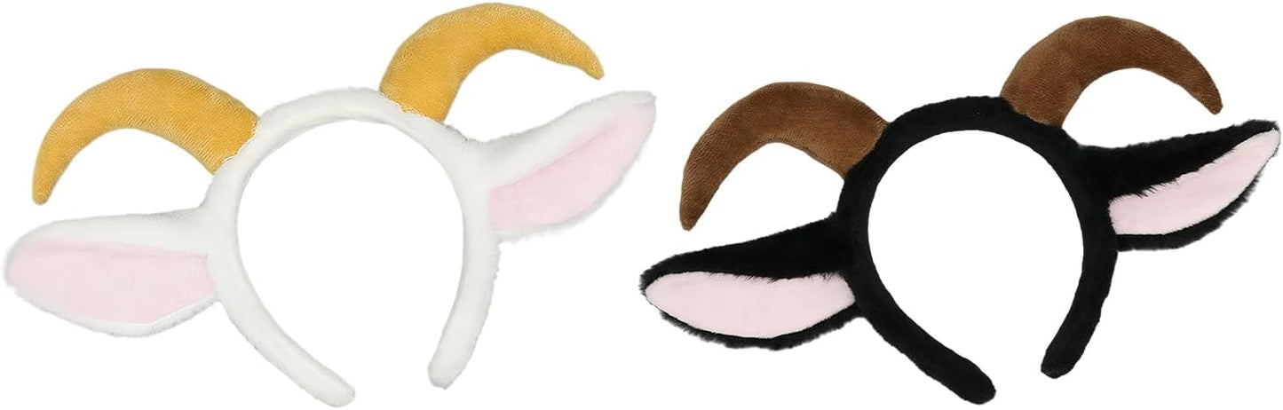 IPENNY 2 Pcs Womens Plush Animal Ears & Horns Headband Halloween Costume Hairbands Cartoon Headbands for Cosplay Makeup, Yoga