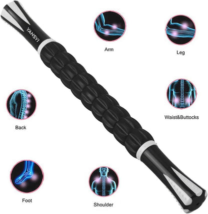 YANSYI Professional 9-Roller Deep Tissue Massage Stick - Portable Muscle Recovery Roller for Athletes, Relieves Post-Workout Soreness & Leg/Back Pain - Portable Physio Tool (Purple)