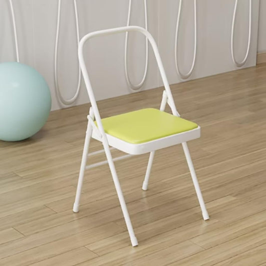 Portable Yoga Folding Chair, Strengthened Backless Support Stool for Iyengar Practice, Metal Frame, White, 31.5" x 18.5" x 17.3", Ideal for Yoga Enthusiasts