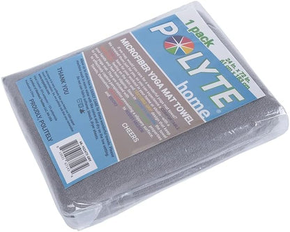 POLYTE Microfiber Hot Yoga Towel Mat with Non-Slip Silicone Grip and Secure Fit Elastic Straps, 24 x 72 in (Gray)