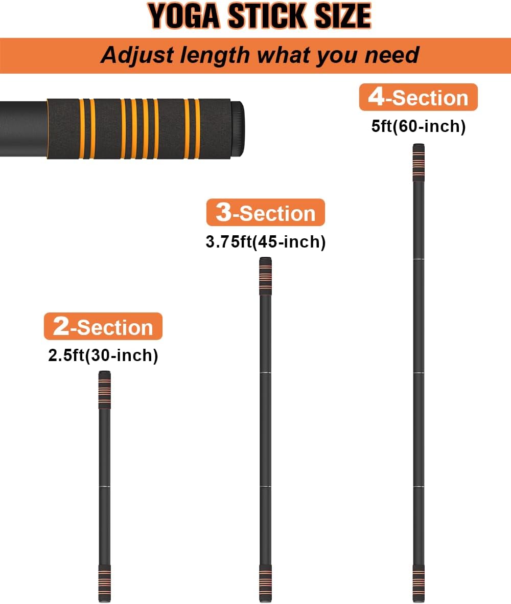 5ft Yoga Stick – Heavy-Duty Steel Adjustable Stretching Bar for Mobility, Flexibility & Balance. Multi-Functional Fitness Pole with 4 Steel Rods & Comfort Foam Grips