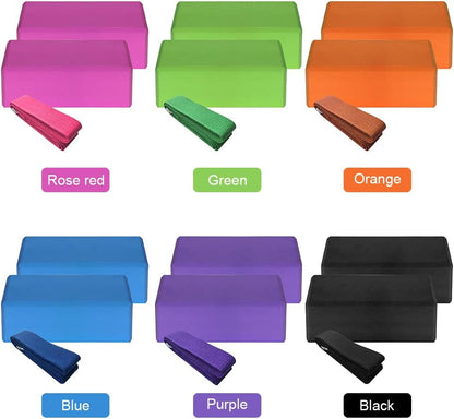 2 Piece Eva Yoga Block 1 Piece Cotton Yoga Strap Stable Block Yoga Strap Set for Yoga Pilates Meditation