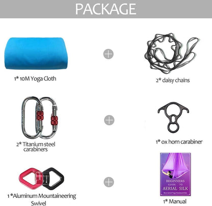 Deluxe Aerial Silks Equipment Set - 11 Yards Aerial Yoga Hammock Swing for Acrobatic, Circus Arts, Dance (L:10m W:2.8m)