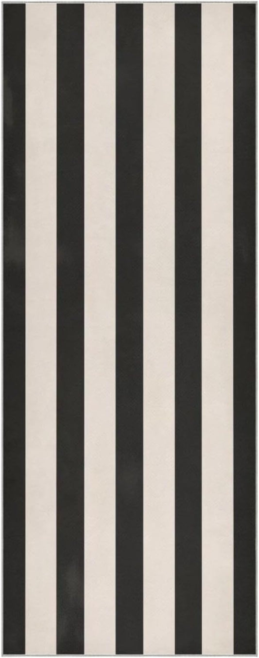Black White Stripe Yoga Mat Towel 73"x27" Suede Surface Non-Slip Yoga Towel for Hot Yoga, Pilates and Workout, Machine Washable