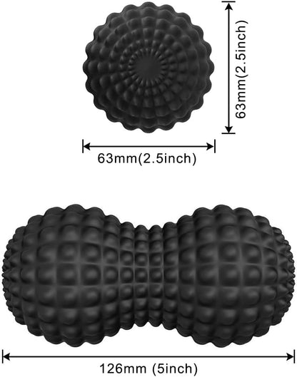 SELEWARE Peanut Massage Ball, Peanut Double Lacrosse Massage Roller Ball for Back Neck Shoulder Spine Legs Hips, Deep Tissue Peanut Roller Ball Trigger Point Muscle Massage Ball, Black