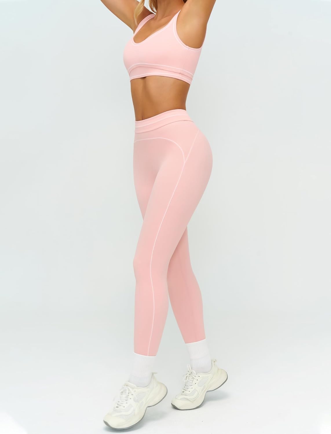 Women 2 Piece Workout U Back Color Block Sports Bra High Waist Tummy Control Active Leggings Yoga Pilates Outfits