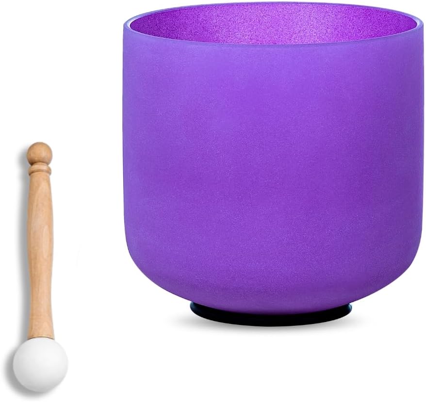8 inch White C Note Root Chakra Quartz Crystal Singing Bowl, for Healing Mindfulness Meditation Yoga Sound Baths, with Rubber Mallet O-ring