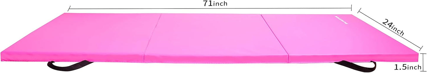 BalanceFrom 6x2 Feet 3-Panel Folding Gymnastics Mat – 1.5-Inch Thick Pad with Vinyl Surface and Carrying Handles for Tumbling, Yoga, Pilates, Home Workouts, and Martial Arts
