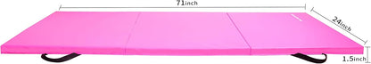 BalanceFrom 6x2 Feet 3-Panel Folding Gymnastics Mat – 1.5-Inch Thick Pad with Vinyl Surface and Carrying Handles for Tumbling, Yoga, Pilates, Home Workouts, and Martial Arts