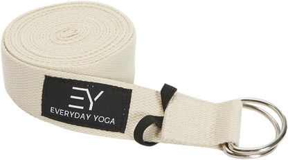 Everyday Yoga Strap with Metal D-Ring - Durable Stretching Strap for Yoga, Pilates, Flexibility & Physical Therapy (6ft, 8ft, 10ft)