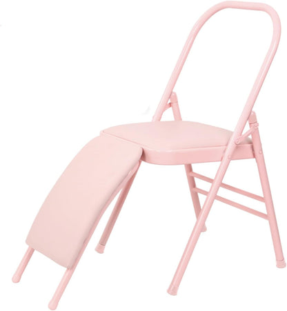 Morden Yoga Chair with Lumbar Support, Folding Yoga Assist Chair for Beginners Practice，Portable & Space-Saving (Pink PU)