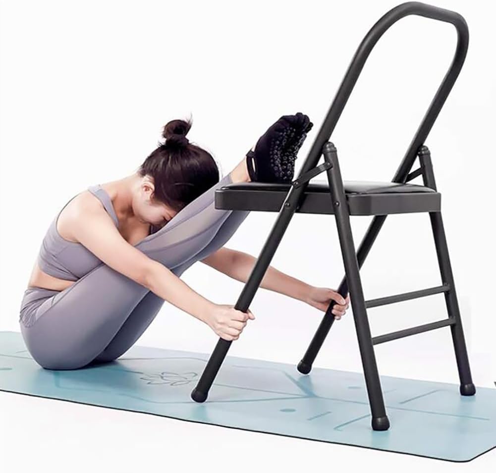 Portable Folding Yoga Chair Iyengar Auxiliary Chair Backless Yoga Chair Flexibility and Strength Training Tool with Non-Slip Feet Covers,Black