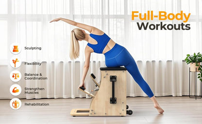 Holymuss Pilates Chair with Handles, Upgrade Split Pedals & Resistance Bands - Professional Adjustable Fitness Chair for Home, Studio & Gym Use - Customizable Resistance Levels