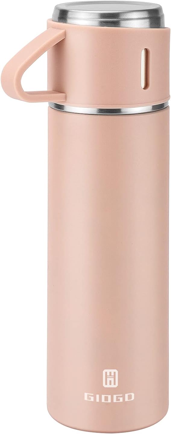 Stainless Steel Thermo 500ml/16.9oz Vacuum Insulated Bottle with Cup for Coffee Hot drink and Cold drink water flask.(Pink,Set)