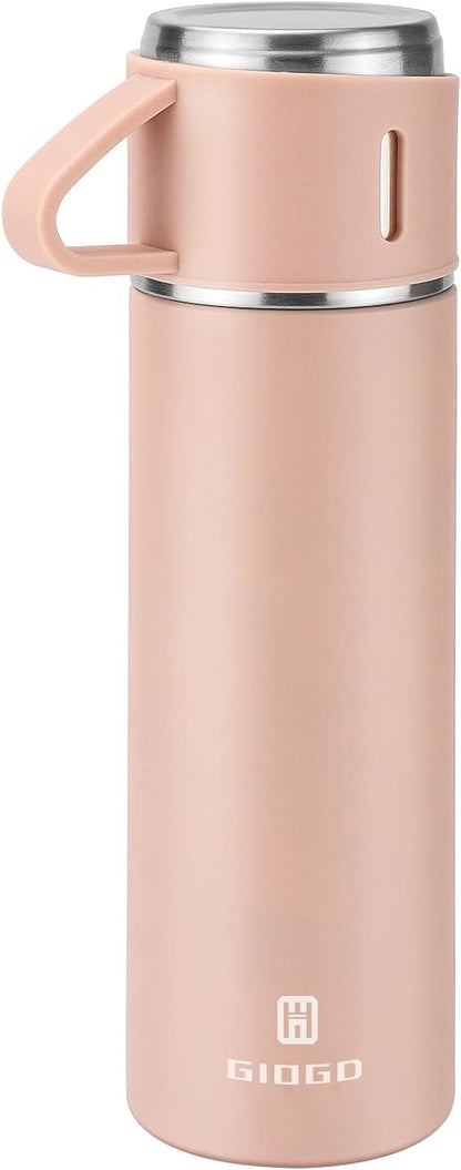 Stainless Steel Thermo 500ml/16.9oz Vacuum Insulated Bottle with Cup for Coffee Hot drink and Cold drink water flask.(Pink,Set)